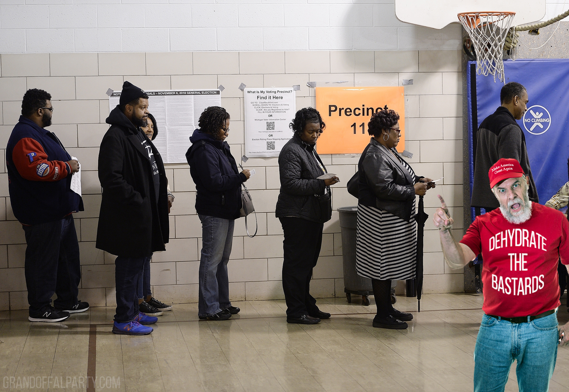 maga protestor at polling place with black voters